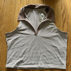 Abercrombie & Fitch Tan and White Striped RibTank Top